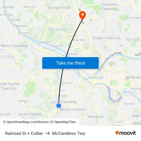 Railroad St + Collier to McCandless Twp map