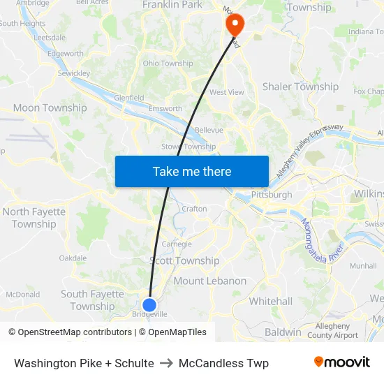 Washington Pike + Schulte to McCandless Twp map