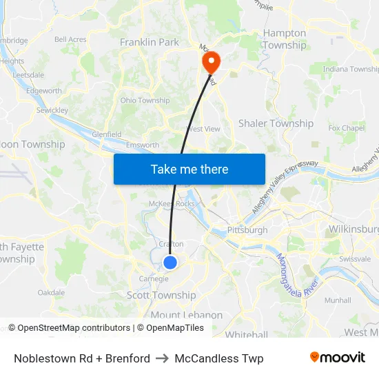 Noblestown Rd + Brenford to McCandless Twp map