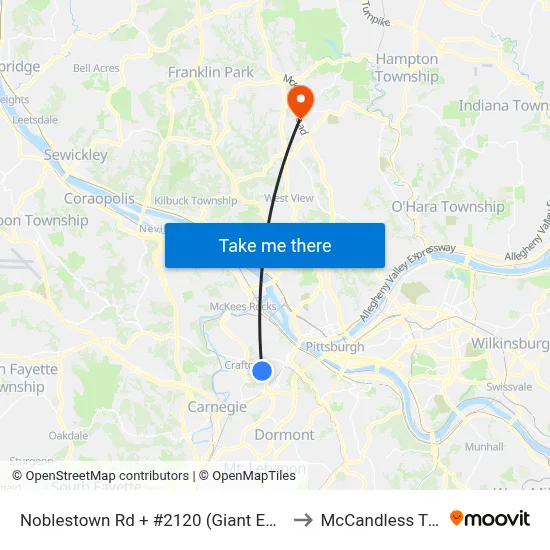 Noblestown Rd + #2120 (Giant Eagle) to McCandless Twp map