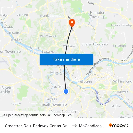 Greentree Rd + Parkway Center Dr South to McCandless Twp map