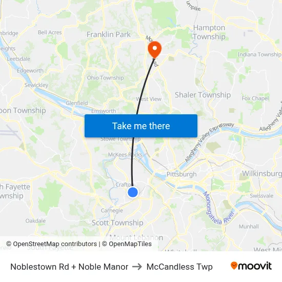 Noblestown Rd + Noble Manor to McCandless Twp map
