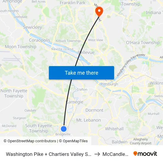 Washington Pike + Chartiers Valley Shopping Center to McCandless Twp map