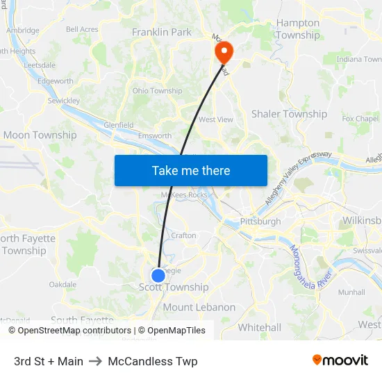 3rd St + Main to McCandless Twp map