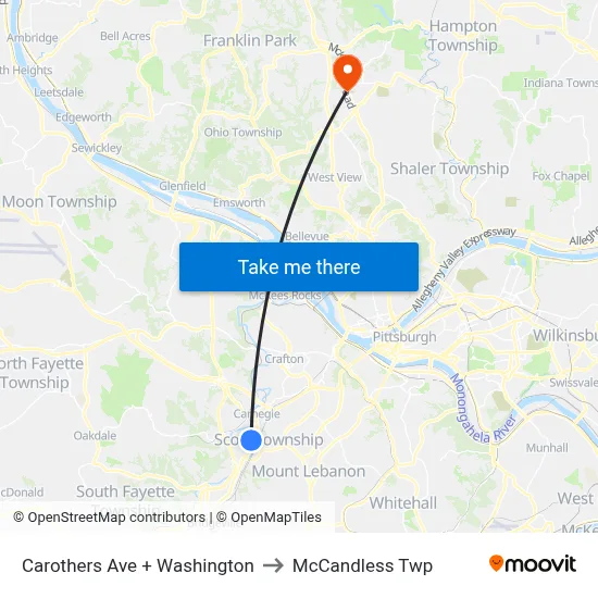 Carothers Ave + Washington to McCandless Twp map