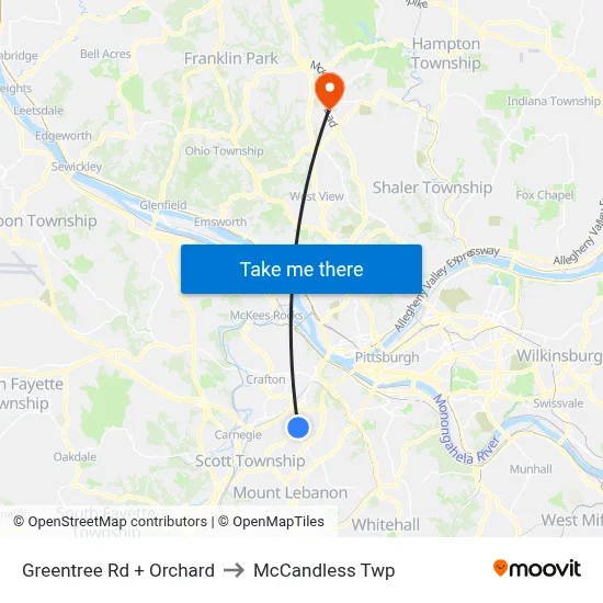 Greentree Rd + Orchard to McCandless Twp map