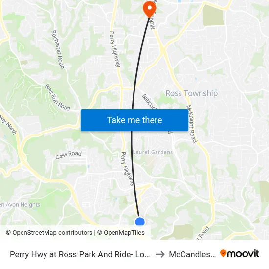 Perry Hwy at Ross Park And Ride- Lower Lot Shelter to McCandless Twp map