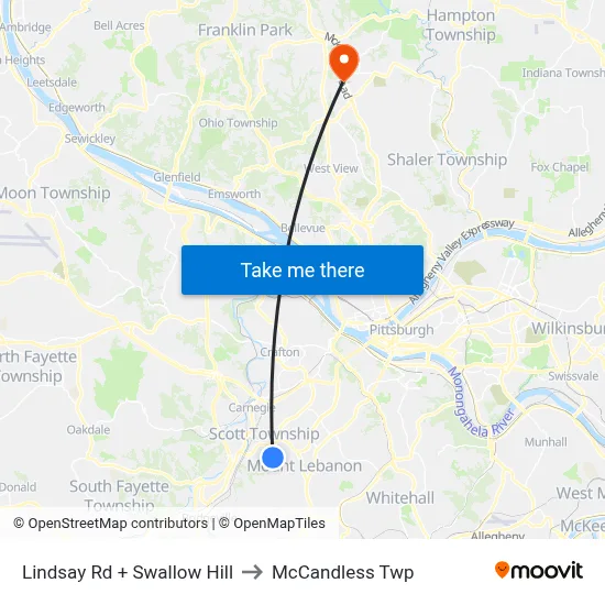 Lindsay Rd + Swallow Hill to McCandless Twp map