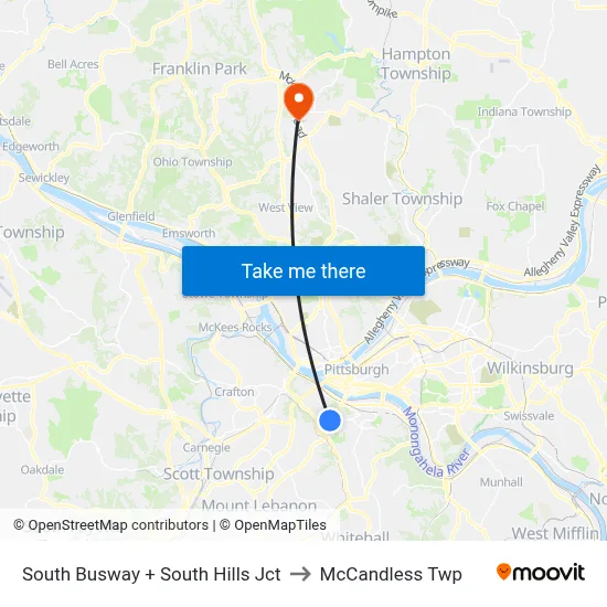 South Busway + South Hills Jct to McCandless Twp map