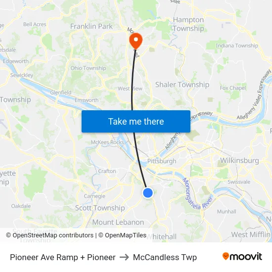 Pioneer Ave Ramp + Pioneer to McCandless Twp map