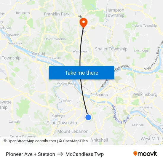 Pioneer Ave + Stetson to McCandless Twp map