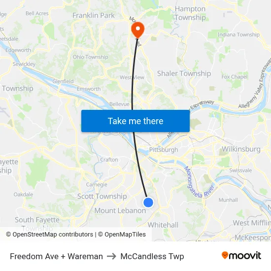 Freedom Ave + Wareman to McCandless Twp map