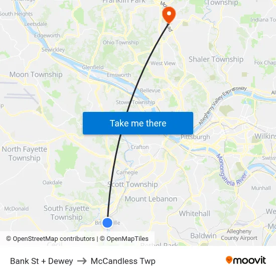 Bank St + Dewey to McCandless Twp map