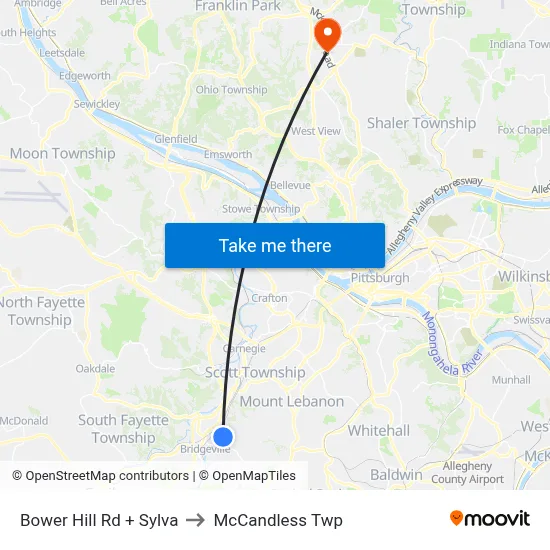 Bower Hill Rd + Sylva to McCandless Twp map