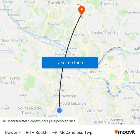 Bower Hill Rd + Rockhill to McCandless Twp map