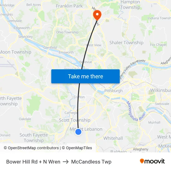 Bower Hill Rd + N Wren to McCandless Twp map