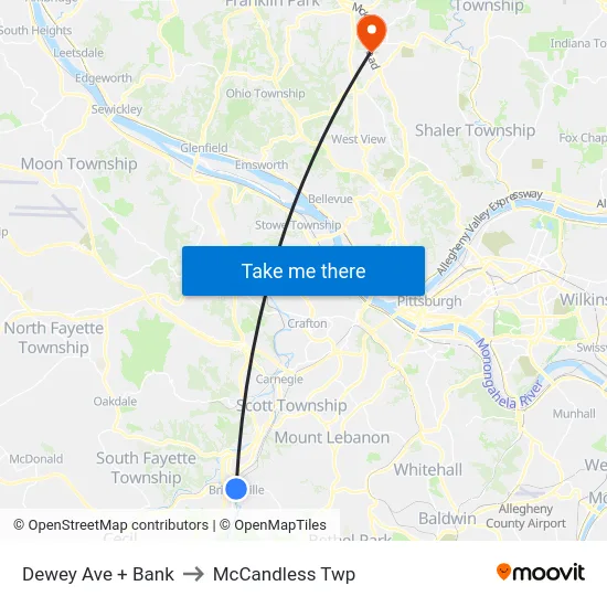 Dewey Ave + Bank to McCandless Twp map