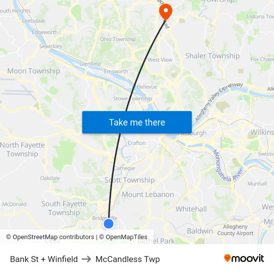 Bank St + Winfield to McCandless Twp map