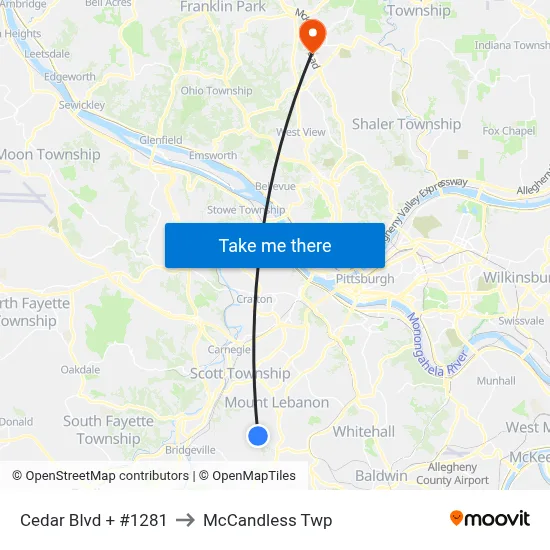Cedar Blvd + #1281 to McCandless Twp map