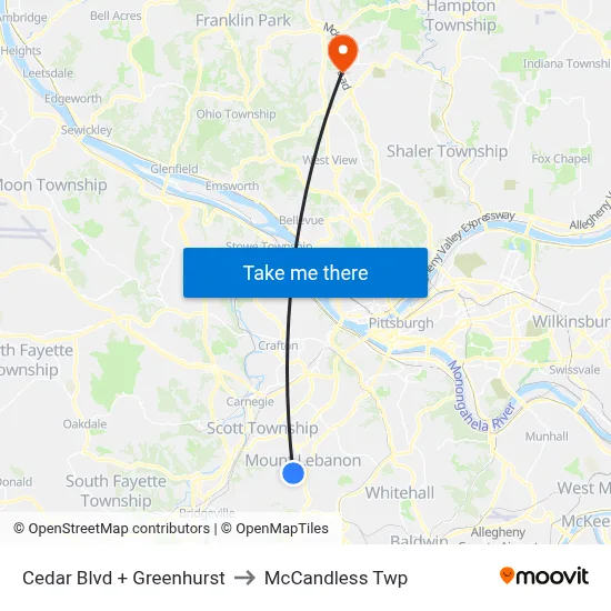 Cedar Blvd + Greenhurst to McCandless Twp map