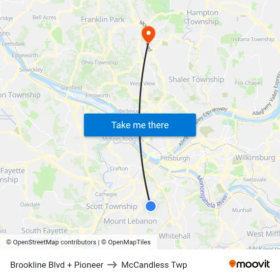 Brookline Blvd + Pioneer to McCandless Twp map