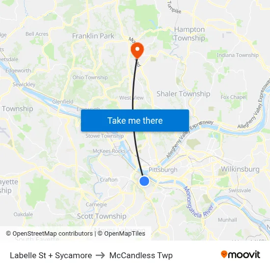 Labelle St + Sycamore to McCandless Twp map