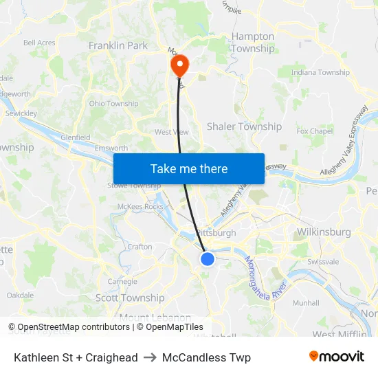 Kathleen St + Craighead to McCandless Twp map