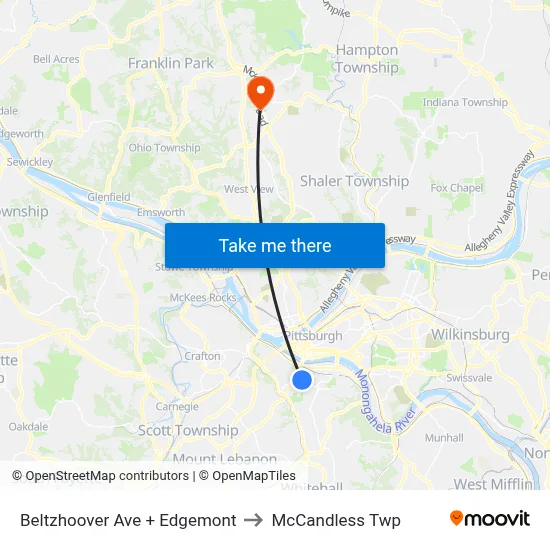 Beltzhoover Ave + Edgemont to McCandless Twp map