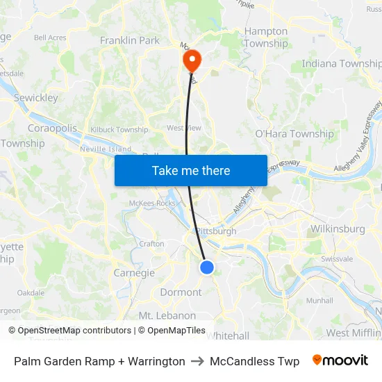 Palm Garden Ramp + Warrington to McCandless Twp map