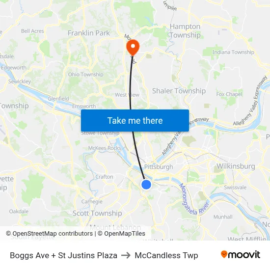 Boggs Ave + St Justins Plaza to McCandless Twp map