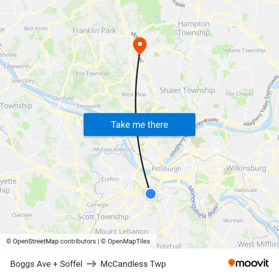 Boggs Ave + Soffel to McCandless Twp map