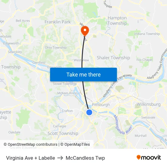 Virginia Ave + Labelle to McCandless Twp map