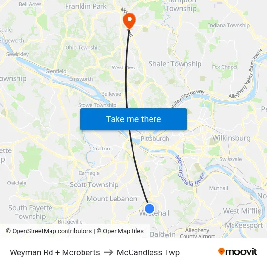 Weyman Rd + Mcroberts to McCandless Twp map
