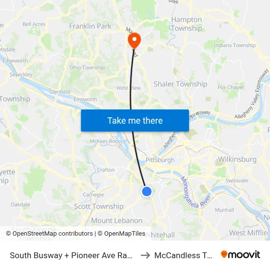 South Busway + Pioneer Ave Ramp to McCandless Twp map
