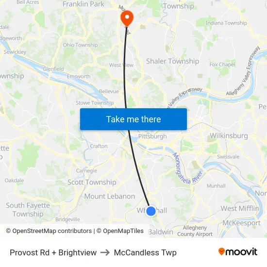 Provost Rd + Brightview to McCandless Twp map