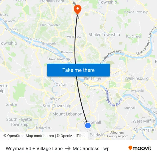 Weyman Rd + Village Lane to McCandless Twp map