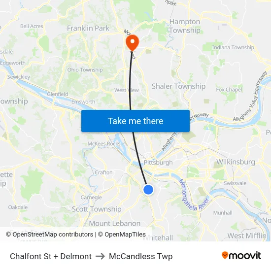 Chalfont St + Delmont to McCandless Twp map