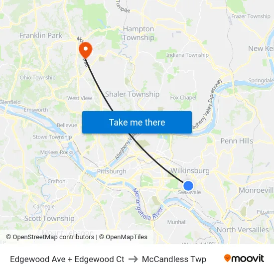 Edgewood Ave + Edgewood Ct to McCandless Twp map