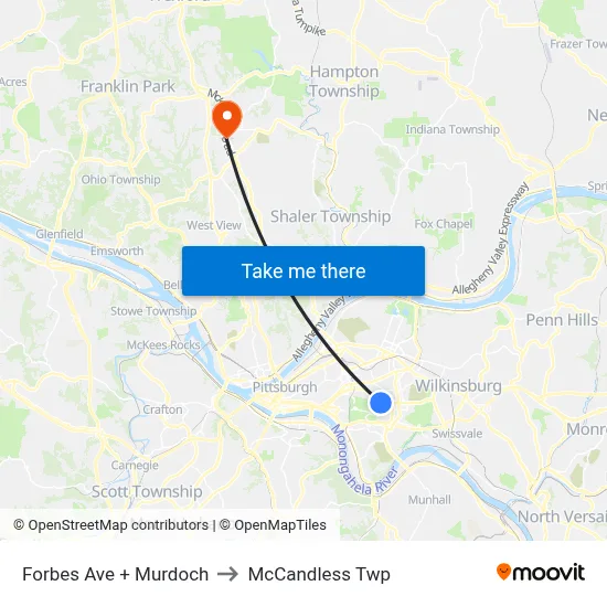 Forbes Ave + Murdoch to McCandless Twp map