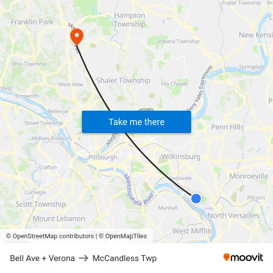 Bell Ave + Verona to McCandless Twp map