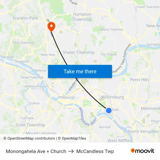 Monongahela Ave + Church to McCandless Twp map
