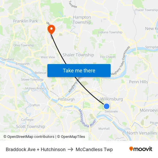 Braddock Ave + Hutchinson to McCandless Twp map