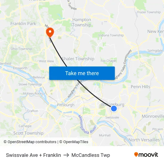 Swissvale Ave + Franklin to McCandless Twp map