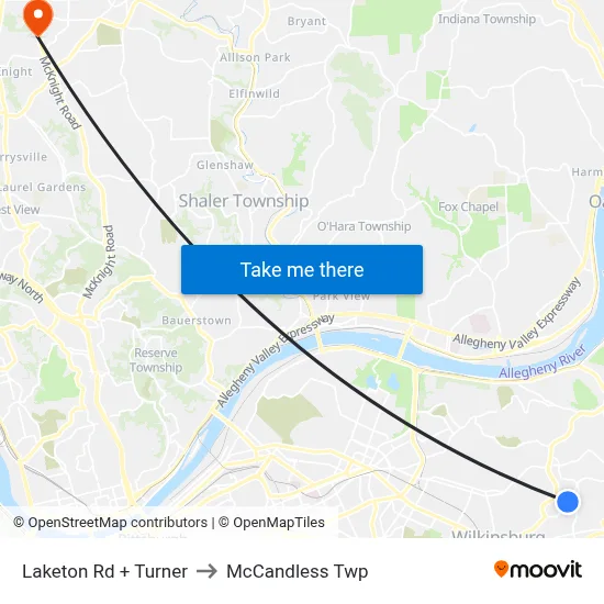Laketon Rd + Turner to McCandless Twp map