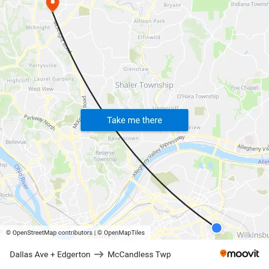 Dallas Ave + Edgerton to McCandless Twp map