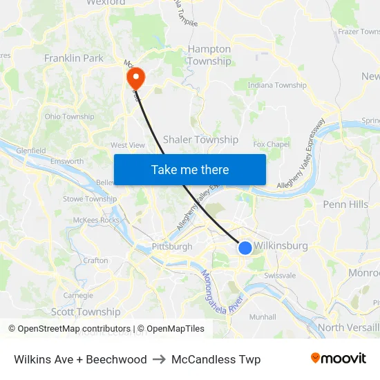 Wilkins Ave + Beechwood to McCandless Twp map