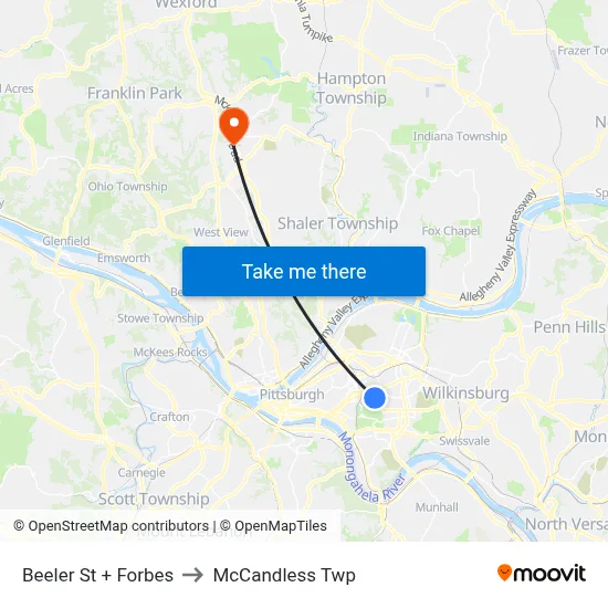 Beeler St + Forbes to McCandless Twp map