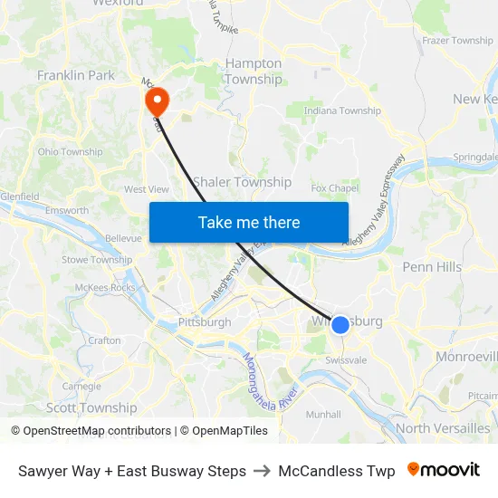Sawyer Way + East Busway Steps to McCandless Twp map