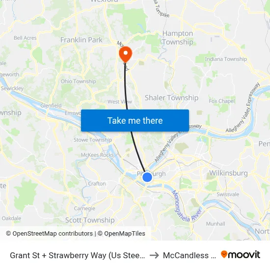 Grant St + Strawberry Way (Us Steel Tower) to McCandless Twp map
