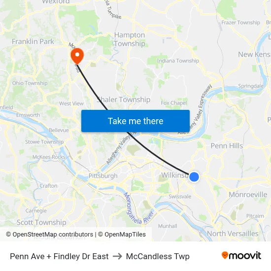 Penn Ave + Findley Dr East to McCandless Twp map